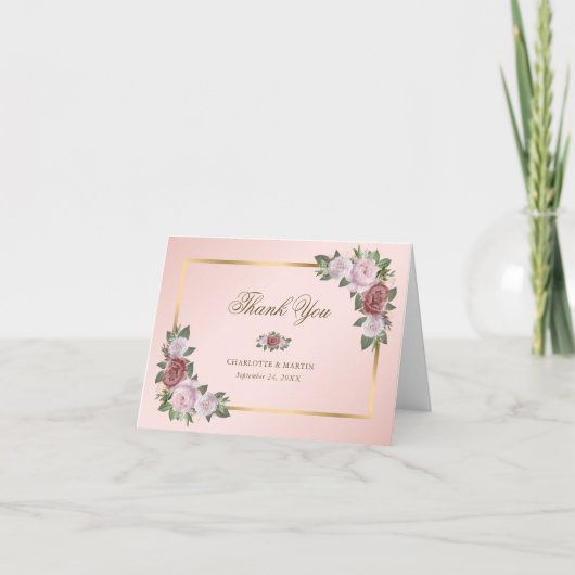 Blush Pink Gold Floral Hartelijk dank Bedankkaart (Voorkant)
