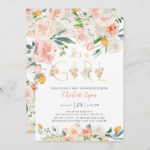 Blush Pink Gold Floral Het is een meisje Baby show