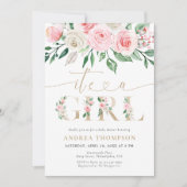 Blush Pink Gold Floral Het is een meisje Baby show Kaart (Voorkant)