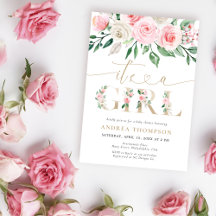 Blush Pink Gold Floral Het is een meisje Baby show