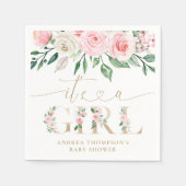 Blush Pink Gold Floral Het is een meisje Baby show Servet (Voorkant)