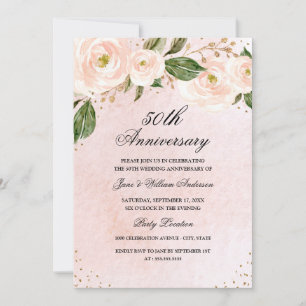 Blush Pink Gold Floral Jubileum Kaart