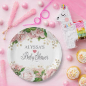 Blush Pink Gold Floral Little Girl Baby shower Papieren Bordje (Feest)