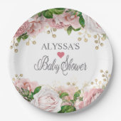 Blush Pink Gold Floral Little Girl Baby shower Papieren Bordje (Voorkant)