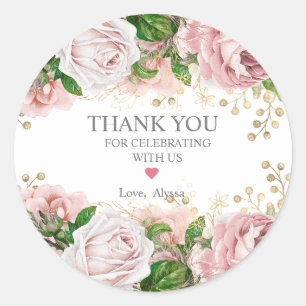 Blush Pink Gold Floral Little Girl Baby shower Ronde Sticker