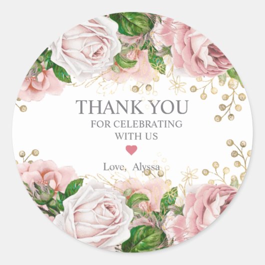 Blush Pink Gold Floral Little Girl Baby shower Ronde Sticker (Voorkant)