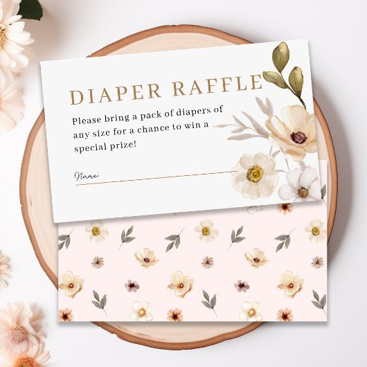 Blush Pink Gold Floral Luier Raffle Baby shower Informatiekaartje