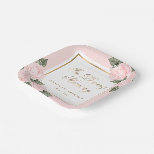 Blush Pink Gold Floral Memorial Funeral Papieren Bordje (Gebogen)