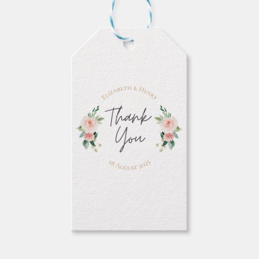Blush pink gold floral peony thank you wedding  cadeaulabel (Voorkant)