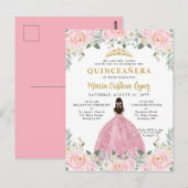 Blush Pink Gold Floral Princess Quinceañera Briefkaart (Voorkant / Achterkant)