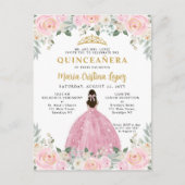 Blush Pink Gold Floral Princess Quinceañera Briefkaart (Voorkant)