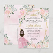 Blush Pink Gold Floral Princess Tiara Quinceañera Briefkaart (Voorkant / Achterkant)