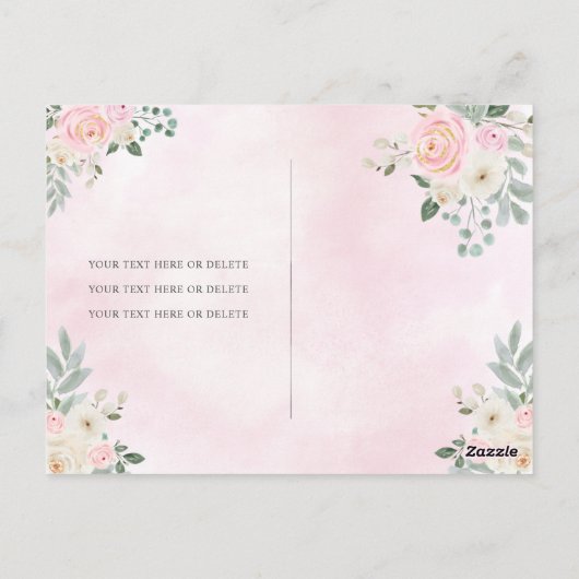 Blush Pink Gold Floral Princess Tiara Quinceañera Briefkaart (Achterkant)