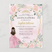 Blush Pink Gold Floral Princess Tiara Quinceañera Briefkaart (Voorkant)
