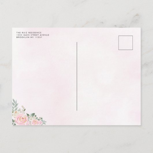 Blush Pink Gold Floral Princess Tiara Quinceañera Uitnodiging Briefkaart (Achterkant)