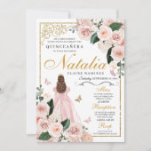 Blush Pink Gold Floral Prinses Quinceanera Kaart (Voorkant)