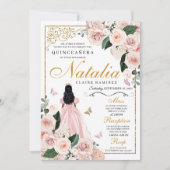 Blush Pink Gold Floral Prinses Quinceanera Kaart (Voorkant)