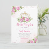 Blush Pink Gold Floral Pumpkin Girl Baby shower Kaart (Staand voorkant)