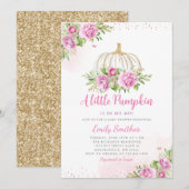 Blush Pink Gold Floral Pumpkin Girl Baby shower Kaart (Voorkant / Achterkant)