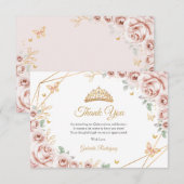 Blush Pink Gold Floral Quinceanera Bedankkaart (Voorkant / Achterkant)