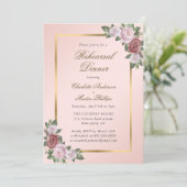 Blush Pink Gold Floral Repetitie Diner Uitnodiging (Staand voorkant)