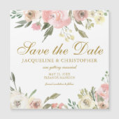 Blush Pink Gold Floral Save the Date Magnetic Kaar (Voorkant)