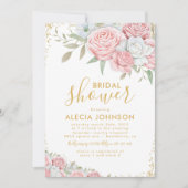 Blush Pink Gold Floral Sparkle Vrijgezellenfeest Kaart (Voorkant)