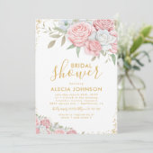 Blush Pink Gold Floral Sparkle Vrijgezellenfeest Kaart (Staand voorkant)