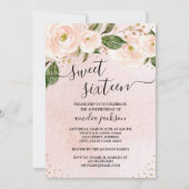 Blush Pink Gold Floral Sweet Sixteen Kaart (Voorkant)