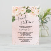 Blush Pink Gold Floral Sweet Sixteen Kaart (Staand voorkant)
