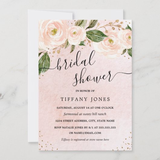 Blush Pink Gold Floral Vrijgezellenfeest Kaart (Voorkant)
