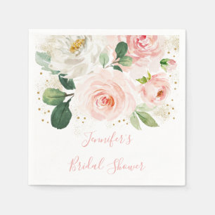 Blush Pink Gold Floral Vrijgezellenfeest Servet