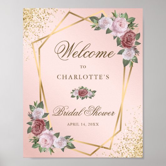 Blush Pink Gold Floral Vrijgezellenfeest Welkomstt Poster (Voorkant)