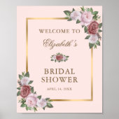 Blush Pink Gold Floral Vrijgezellenfeest Welkomstt Poster (Voorkant)