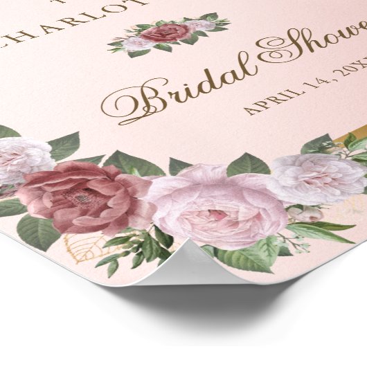 Blush Pink Gold Floral Vrijgezellenfeest Welkomstt Poster (Hoek)