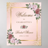 Blush Pink Gold Floral Vrijgezellenfeest Welkomstt Poster (Voorkant)