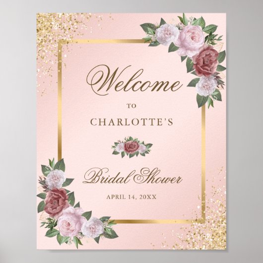 Blush Pink Gold Floral Vrijgezellenfeest Welkomstt Poster (Voorkant)