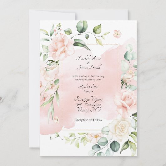 Blush Pink Gold Floral Waterverf Rozen Weddenschap Kaart (Voorkant)