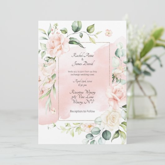 Blush Pink Gold Floral Waterverf Rozen Weddenschap Kaart (Staand voorkant)
