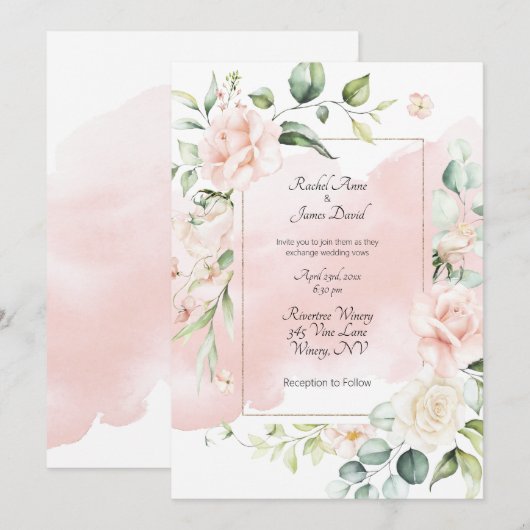 Blush Pink Gold Floral Waterverf Rozen Weddenschap Kaart (Voorkant / Achterkant)