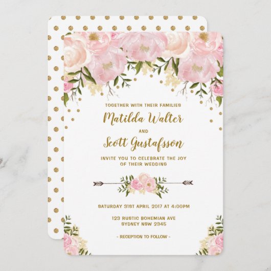 Blush Pink & Gold Floral Weddenschap Kaart (Voorkant / Achterkant)