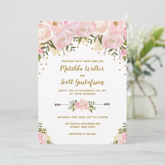 Blush Pink & Gold Floral Weddenschap Kaart (Staand voorkant)