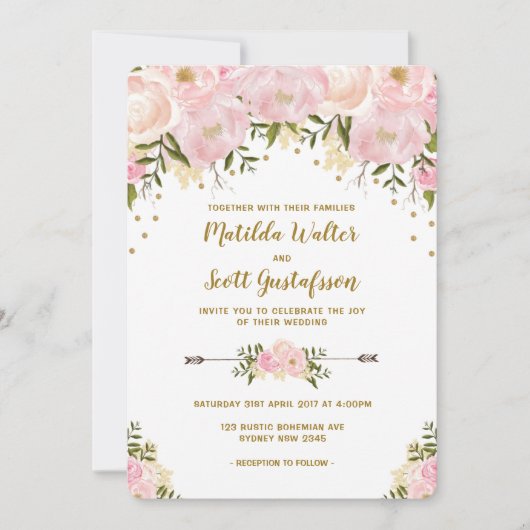 Blush Pink & Gold Floral Weddenschap Kaart (Voorkant)