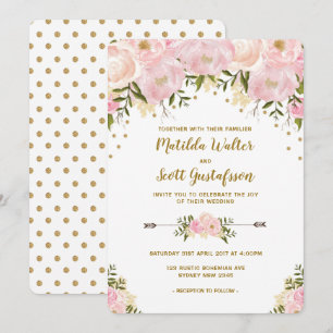 Blush Pink & Gold Floral Weddenschap Kaart