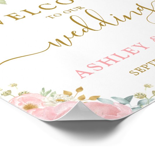  Blush Pink Gold Floral Weddenschap Welkom Poster (Hoek)