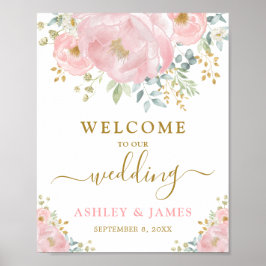  Blush Pink Gold Floral Weddenschap Welkom Poster