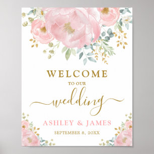 Blush Pink Gold Floral Weddenschap Welkom Poster