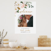 Blush Pink Gold Floral Weddenschap Welkomstfoto Te Poster (Keuken)
