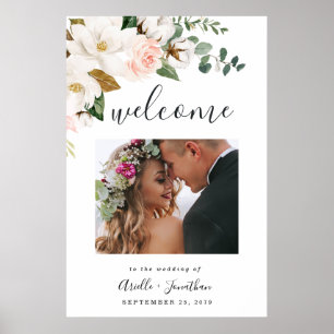 Blush Pink Gold Floral Weddenschap Welkomstfoto Te Poster