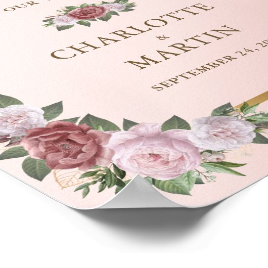 Blush Pink Gold Floral Weddenschap Welkomstteken Poster (Hoek)